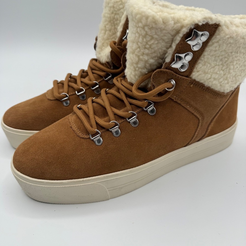 Marc Fisher Darlen Tan Leather Faux Fur fall winter Boots Womens 8.5